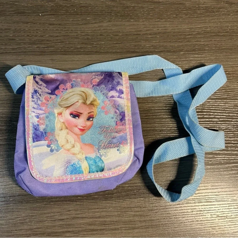 Disney Frozen Elsa Purple Crossbody Purse Follow Your Heart Glitter Bag Kids